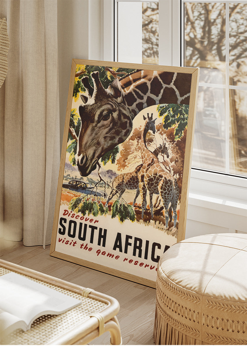 Discover South Africa Giraffe Poster & Canvas Print – Vintage Wildlife Travel Art