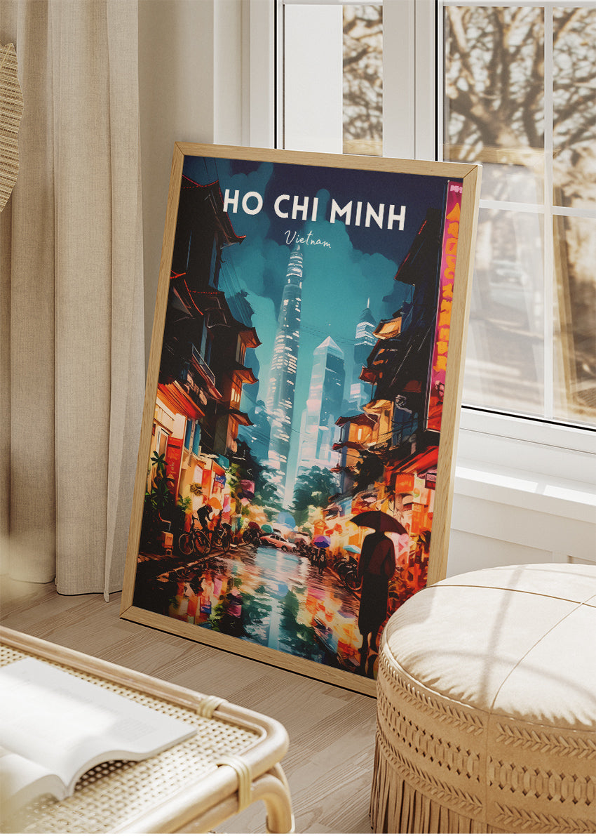 Ho Chi Minh Vietnam Poster & Canvas Print – Saigon Night Street Illustration Wall Art