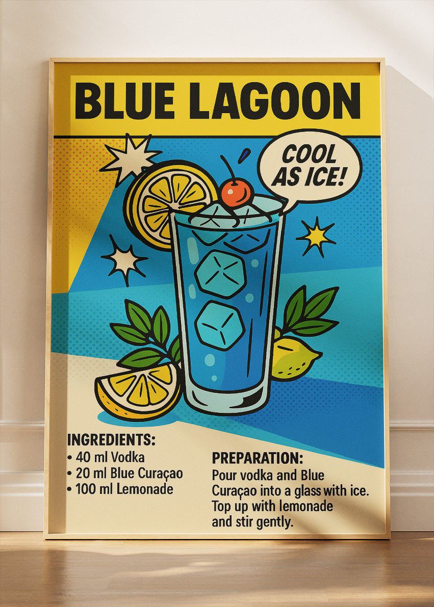 Blue Lagoon Pop Art Cocktail Poster & Canvas Print | Cool As Ice Retro Bar Wall Art