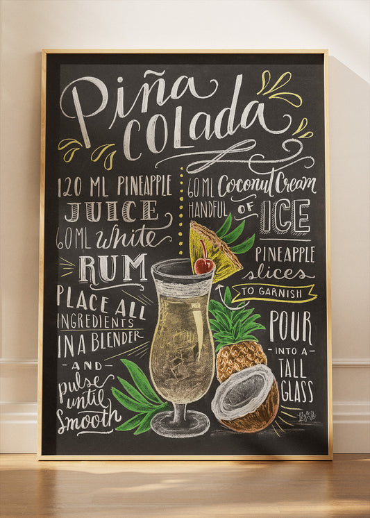 Piña Colada Recipe Chalkboard Poster & Canvas Print | Tropical Cocktail Wall Art
