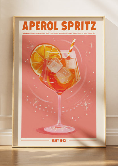 Aperol Spritz Modern Cocktail Poster & Canvas Print | Retro Italian Bar Wall Art