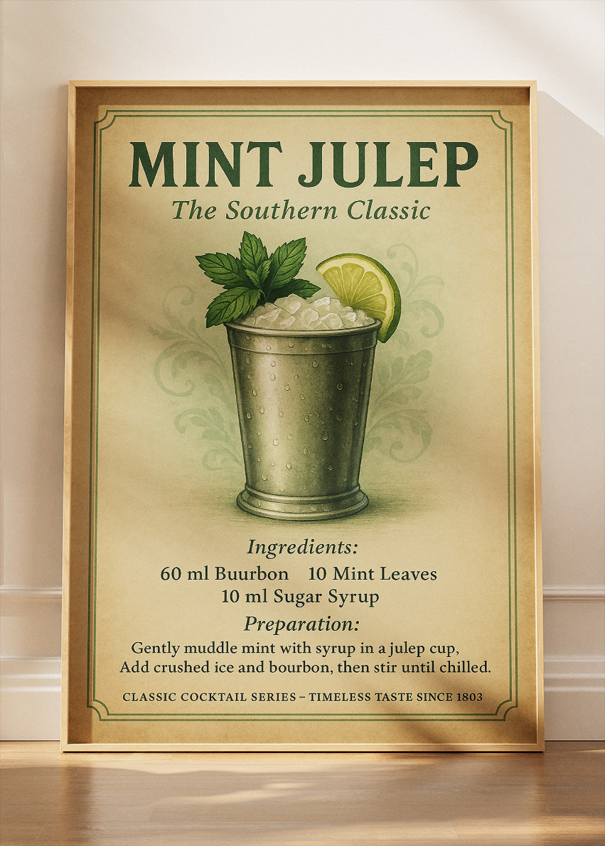 Mint Julep Southern Classic Cocktail Poster & Canvas Print | Vintage Bar Wall Art