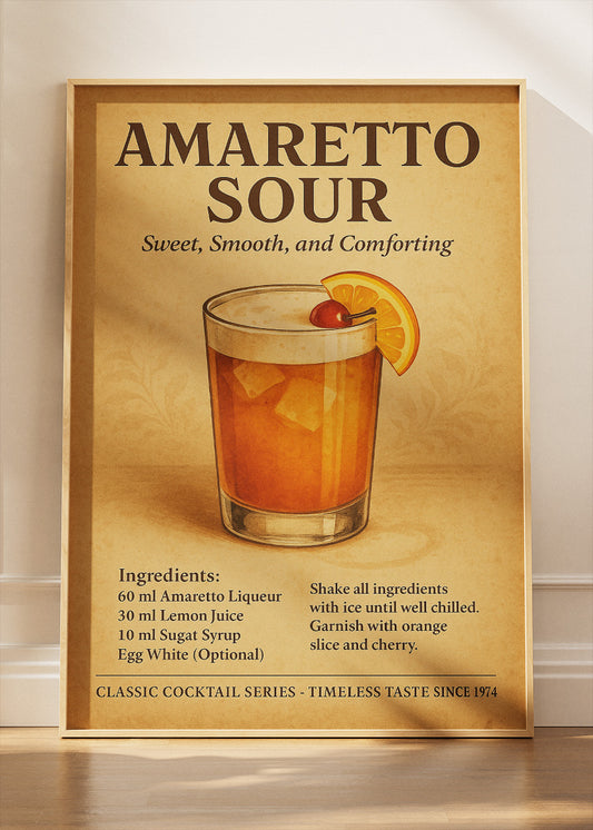 Amaretto Sour Recipe Poster & Canvas Print | Vintage Cocktail Wall Art
