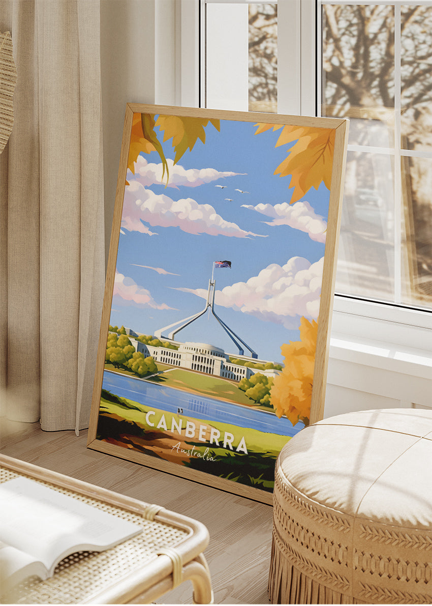 Canberra Australia Travel Poster & Canvas Wall Art – Parliament House Print – AIPRINTLAB
