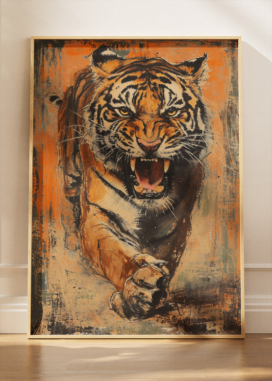 Roaring Tiger Vintage Grunge Canvas & Poster Print – AI PRINT LAB