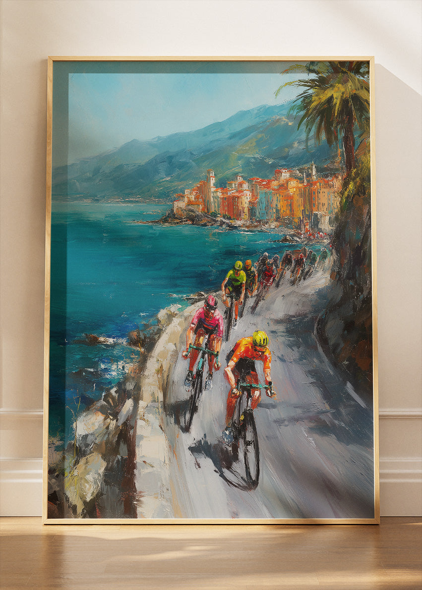 Coastal Breakaway Cycling Art Print & Canvas – Riviera Cliff Race