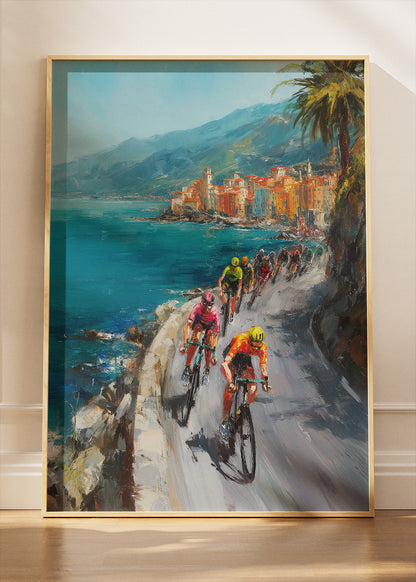 Coastal Breakaway Cycling Art Print & Canvas – Riviera Cliff Race