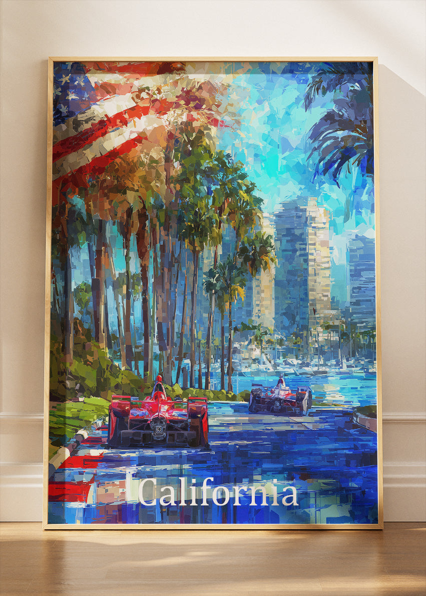California Formula One Coastal Street Circuit Poster & Canvas | Cinematic Motorsport Wall Art