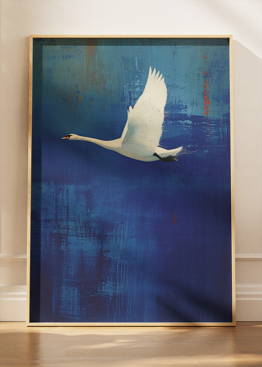 Elegant Flying Swan Canvas Print & Poster – Minimalist Blue Bird Wall Art – AI PRINT LAB