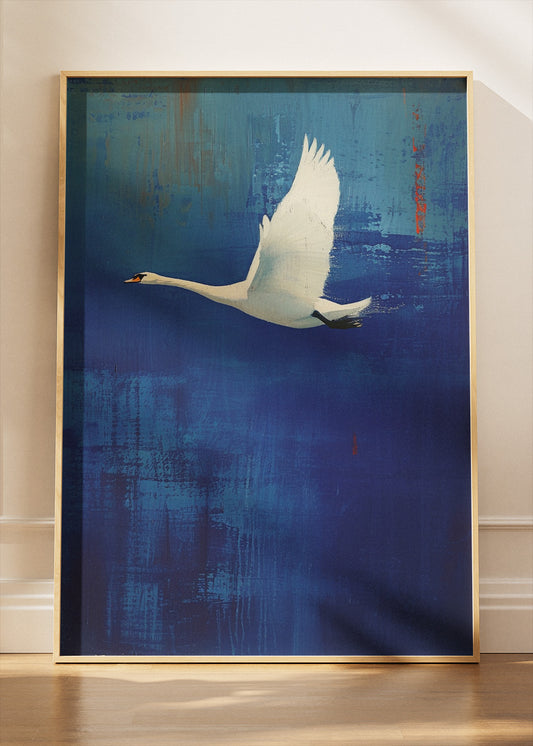 Elegant Flying Swan Canvas Print & Poster – Minimalist Blue Bird Wall Art – AI PRINT LAB