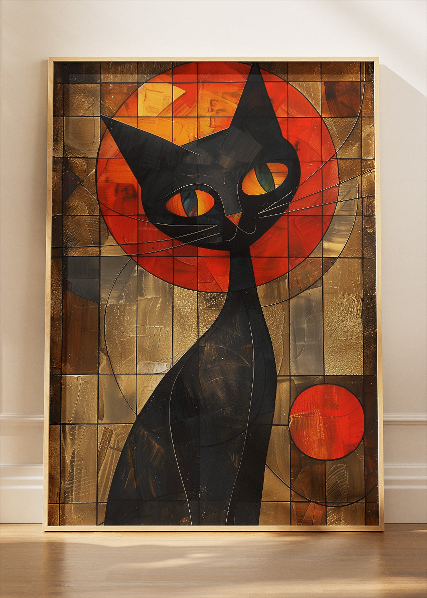 Abstract Black Cat Canvas Print & Poster – Modern Geometric Cat Wall Art – AI PRINT LAB