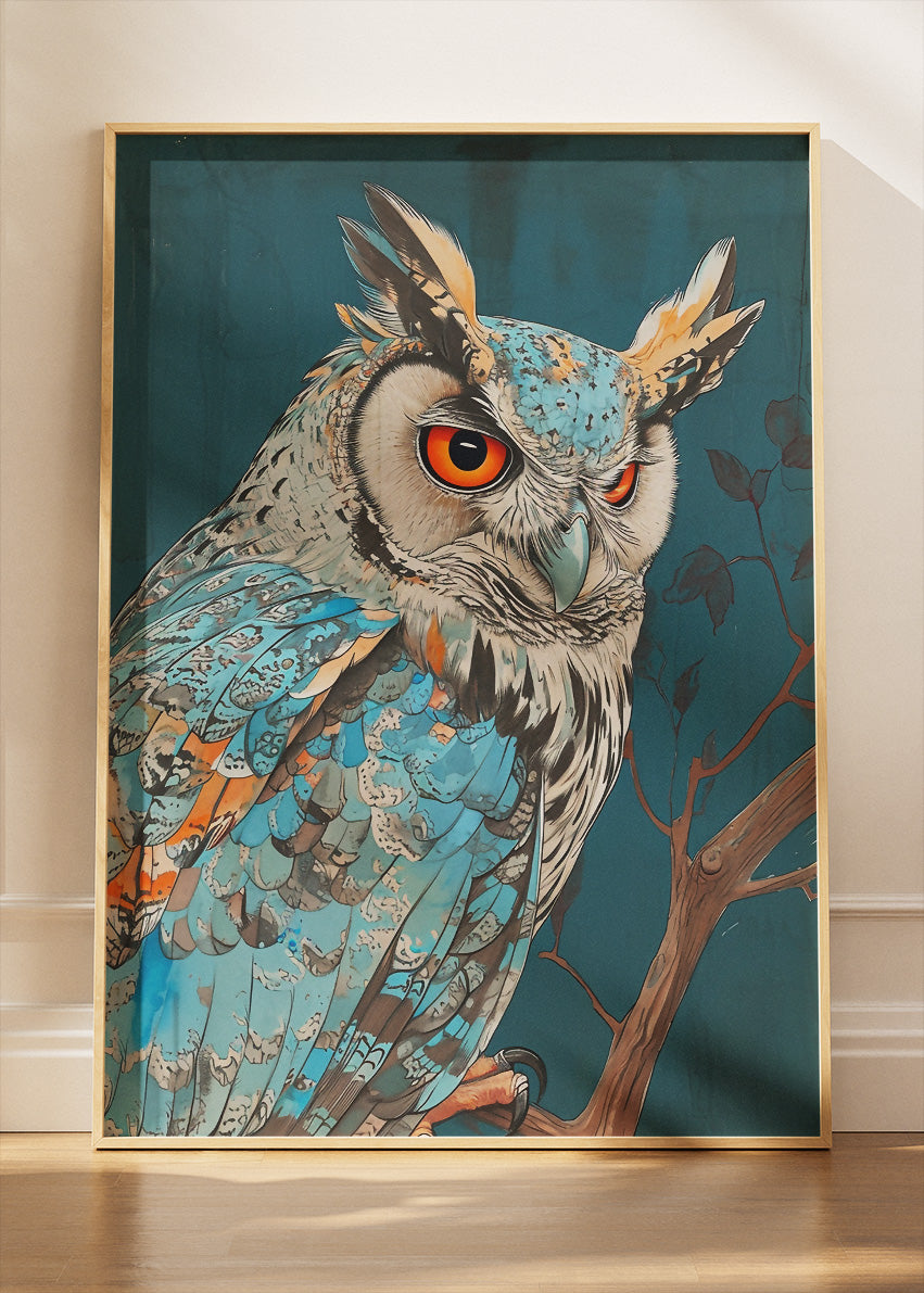 Majestic Blue Owl Canvas Print & Poster – Artistic Owl Wall Art – AI PRINT LAB