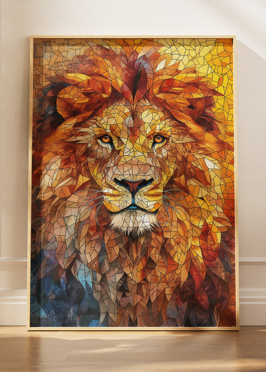 Golden Mosaic Lion Canvas Print & Poster – Geometric Lion Wall Art – AI PRINT LAB