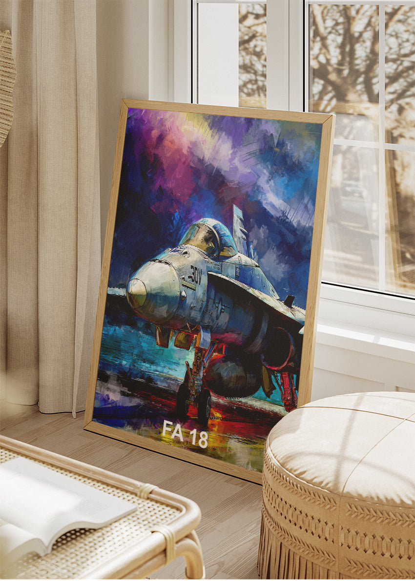 FA-18 Hornet Fighter Jet Poster & Canvas Print – Vibrant Aviation Wall Art