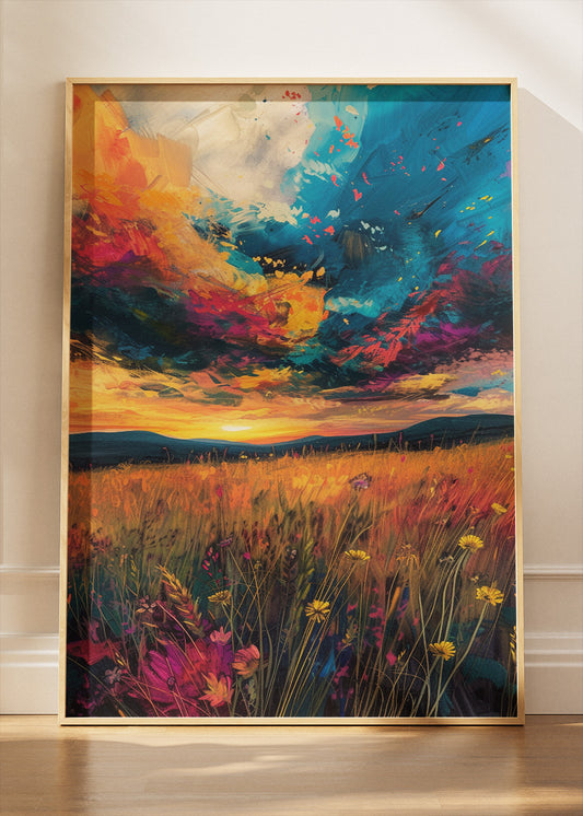 Vibrant Wildflower Sunset – Expressive Landscape Canvas & Poster Print – AI PRINT LAB
