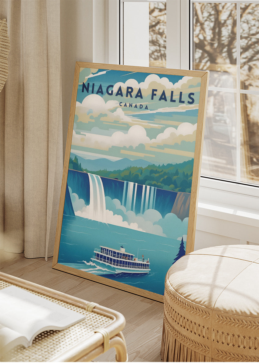 Niagara Falls Canada Poster & Canvas Print – Waterfall & Scenic Boat Illustration