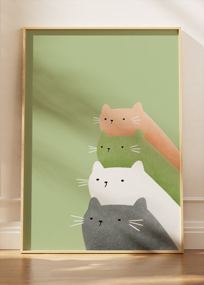 Minimalist Cute Cats Canvas Print & Poster – Modern Scandinavian Cat Wall Art – AI PRINT LAB