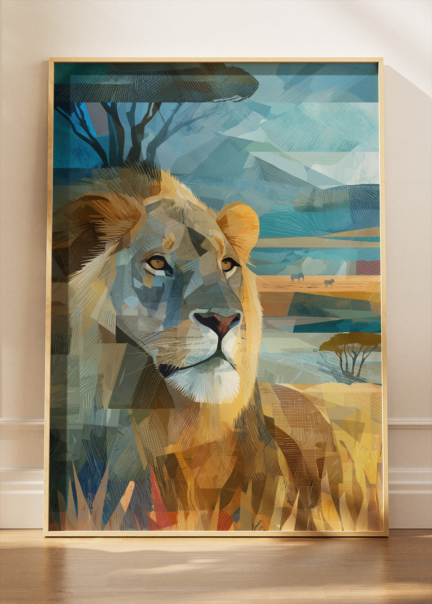 Geometric Safari Lion Canvas Print & Poster – Modern African Wildlife Wall Art – AI PRINT LAB