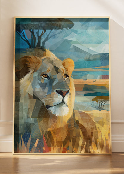 Geometric Safari Lion Canvas Print & Poster – Modern African Wildlife Wall Art – AI PRINT LAB