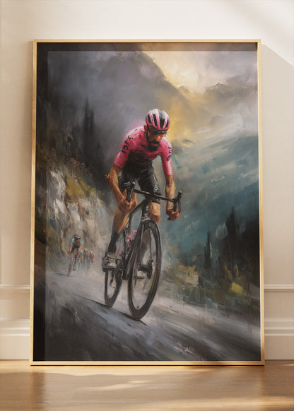 Solo Mountain Breakaway Cycling Art Print & Canvas – The Leader’s Ascent