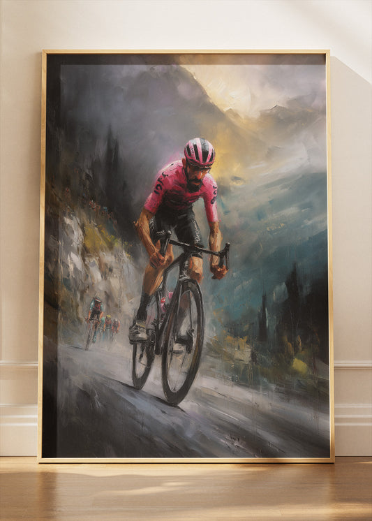 Solo Mountain Breakaway Cycling Art Print & Canvas – The Leader’s Ascent