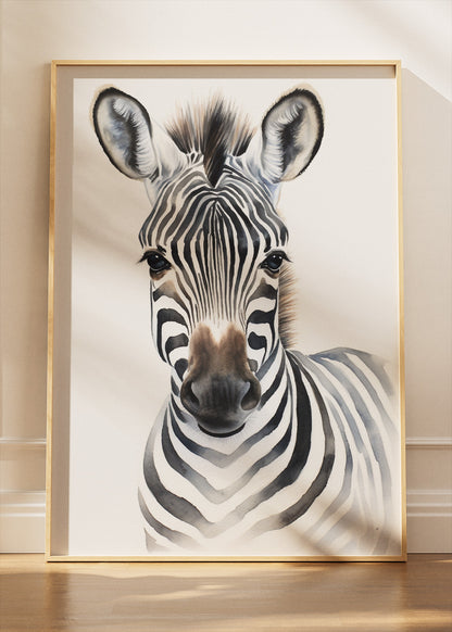 Minimal Zebra Portrait Poster & Canvas Print – Modern Wildlife Wall Art
