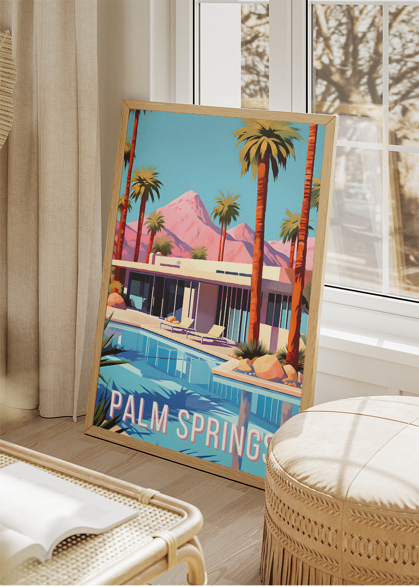 Palm Springs California Poster & Canvas Print – Mid-Century Modern Poolside Illustration