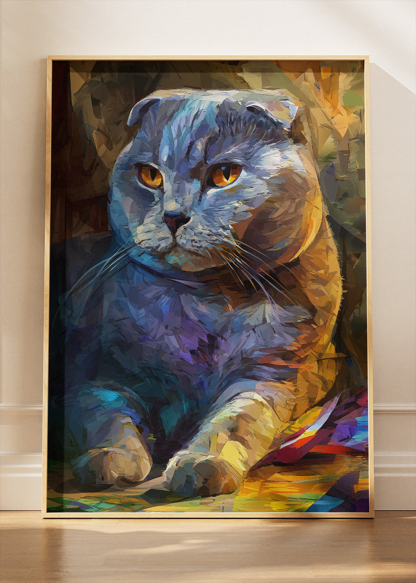 Colorful Scottish Fold Cat Canvas Print & Poster – Modern Artistic Cat Wall Art – AI PRINT LAB