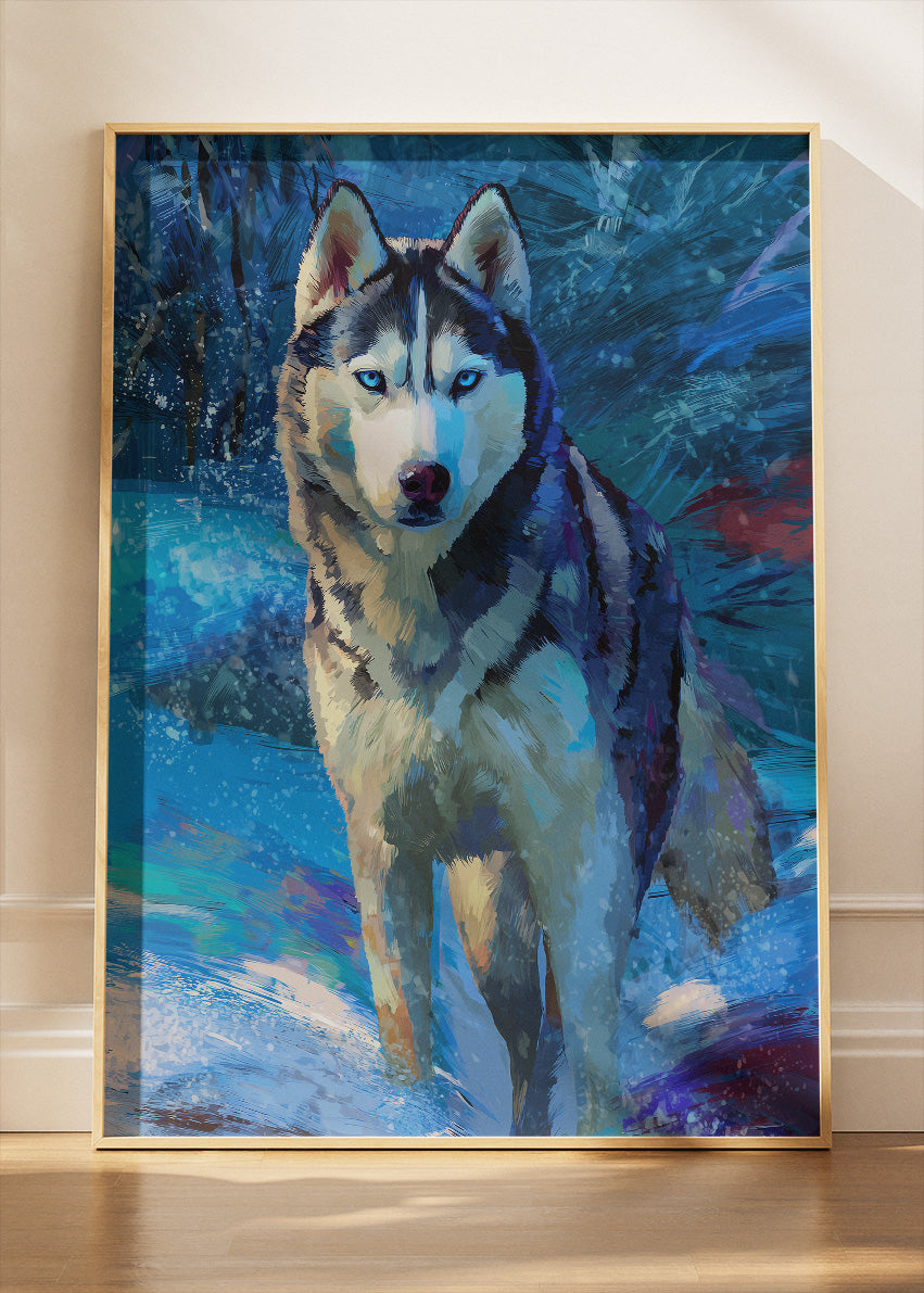 Majestic Siberian Husky Canvas Print & Poster – Winter Wolf Style Dog Wall Art – AI PRINT LAB