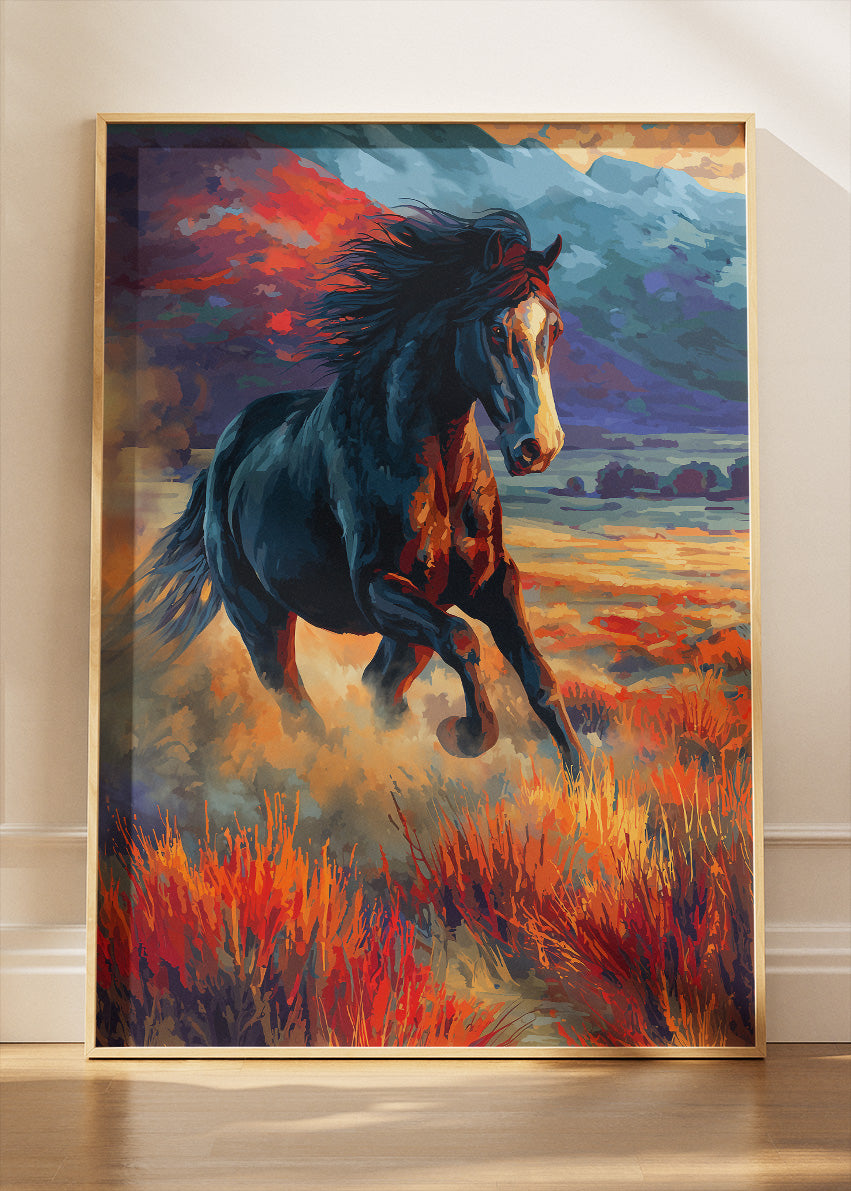 Majestic Running Horse Canvas Print & Poster – Wild Stallion Landscape Wall Art – AI PRINT LAB