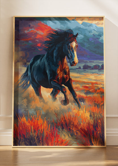 Majestic Running Horse Canvas Print & Poster – Wild Stallion Landscape Wall Art – AI PRINT LAB