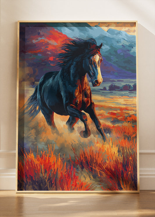 Majestic Running Horse Canvas Print & Poster – Wild Stallion Landscape Wall Art – AI PRINT LAB