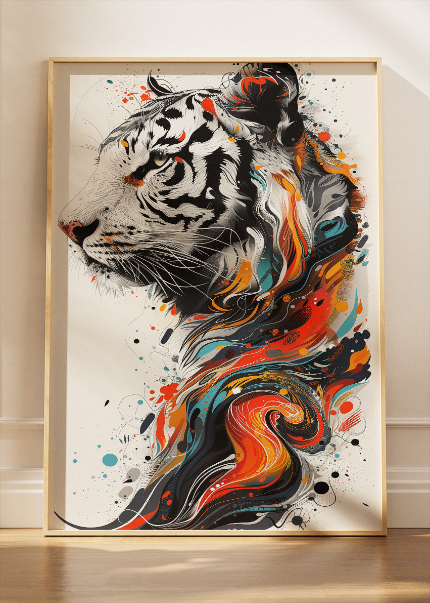 Abstract White Tiger Canvas Print & Poster – Modern Ink Splash Tiger Wall Art – AI PRINT LAB