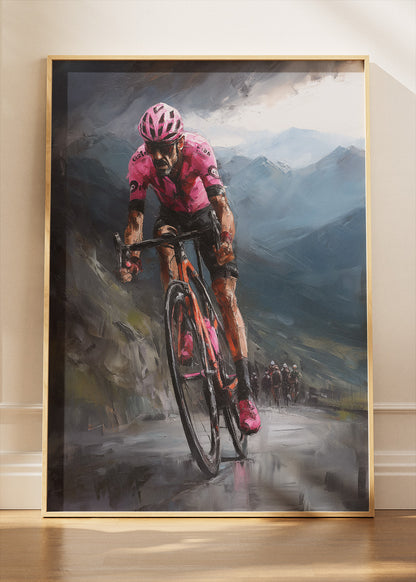 Pink Jersey Mountain Attack Cycling Art Print & Canvas – Relentless Ascent
