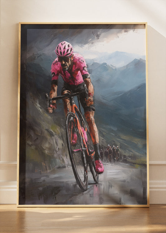 Pink Jersey Mountain Attack Cycling Art Print & Canvas – Relentless Ascent
