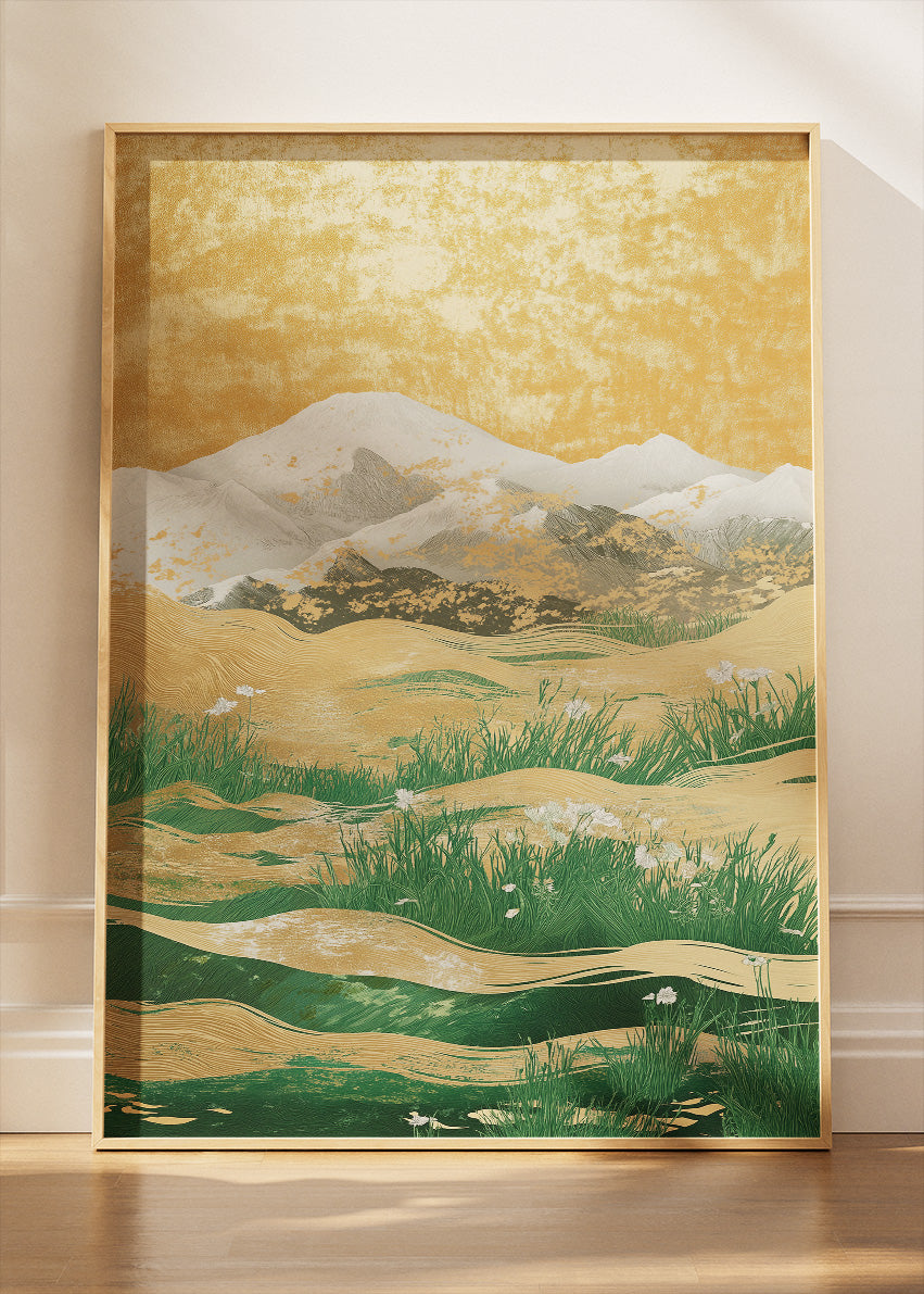 Golden Horizon Fields – Minimal Landscape Canvas & Poster Print – AI PRINT LAB