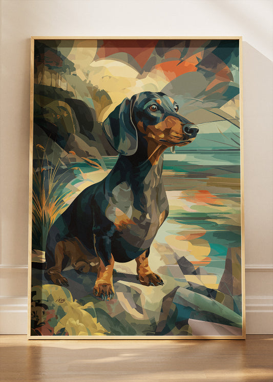 Dachshund Dog Landscape Canvas Print & Poster – Artistic Sausage Dog Wall Art – AI PRINT LAB