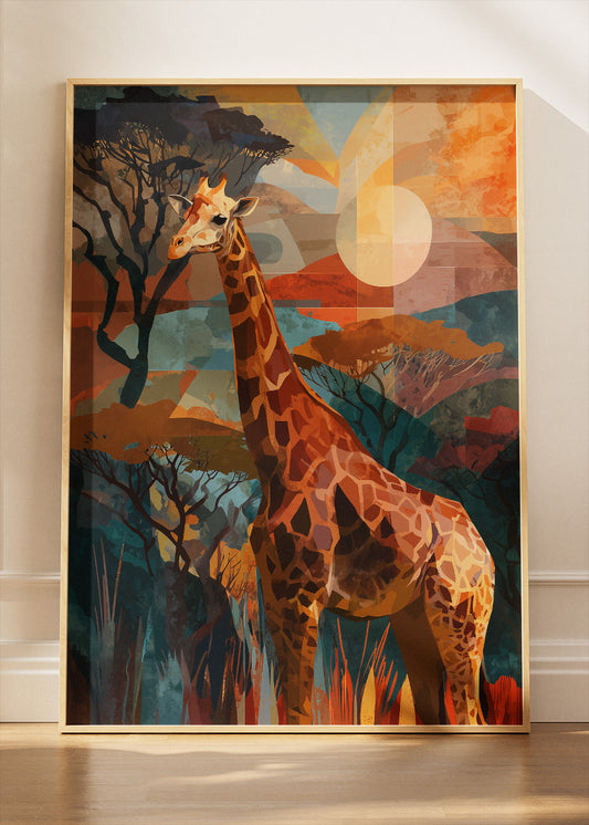 African Giraffe Landscape Canvas Print & Poster – Artistic Safari Wildlife Wall Art – AI PRINT LAB