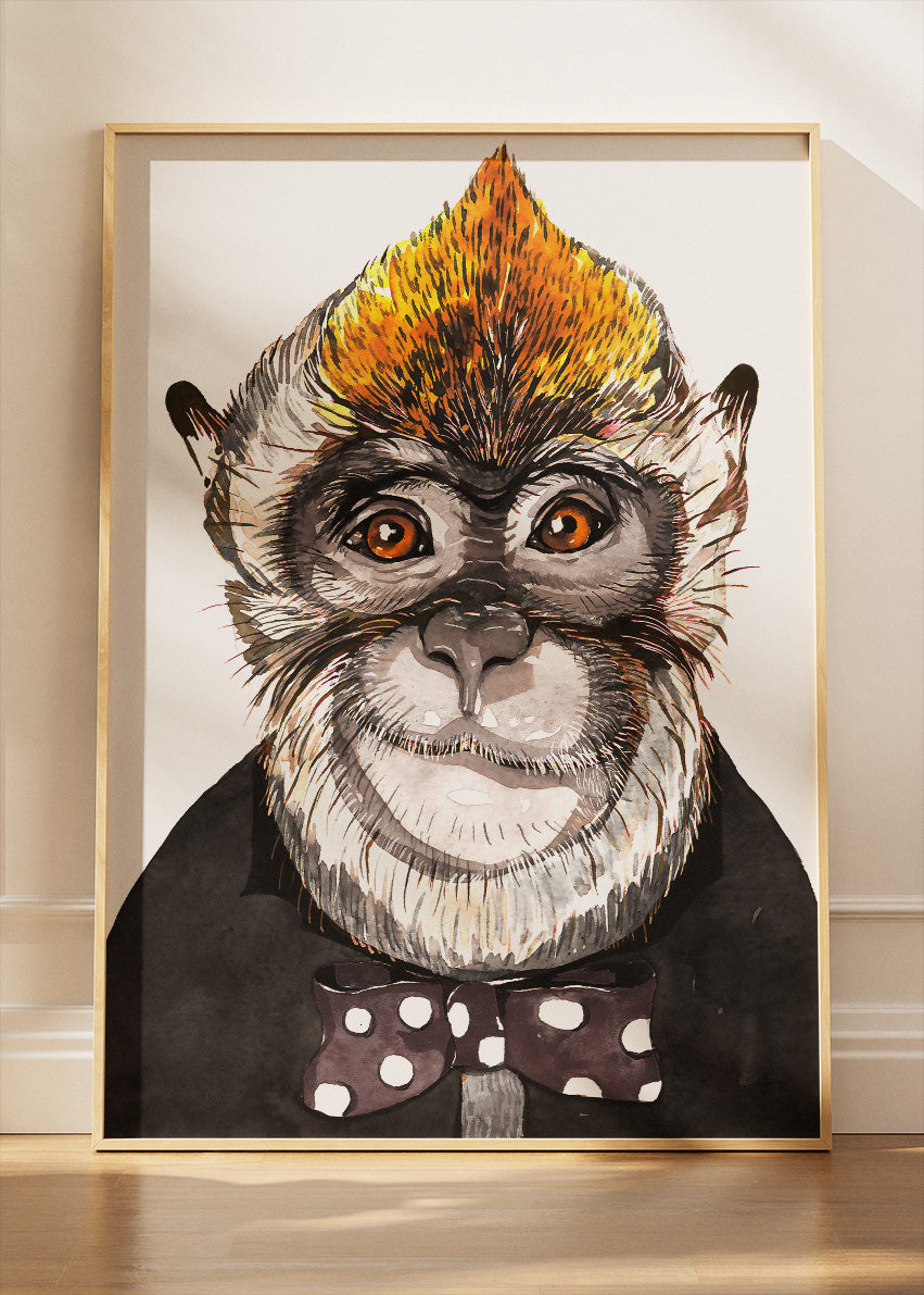 Funny Monkey Portrait Canvas Print & Poster – Cute Bow Tie Monkey Wall Art – AI PRINT LAB