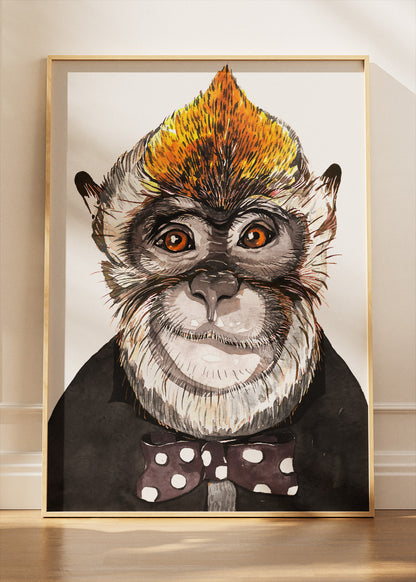 Funny Monkey Portrait Canvas Print & Poster – Cute Bow Tie Monkey Wall Art – AI PRINT LAB