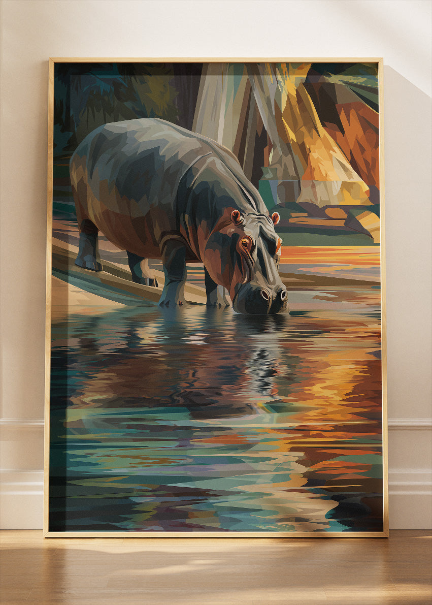 African Hippopotamus Canvas Print & Poster – Artistic Safari Wildlife Wall Art – AI PRINT LAB