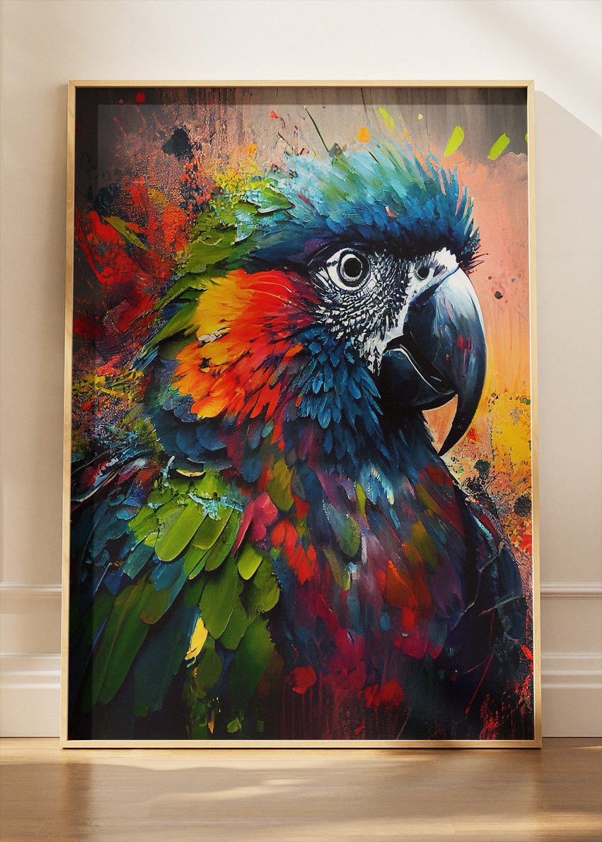 Colorful Parrot Poster & Canvas Print – Vibrant Splash Art Bird Illustration