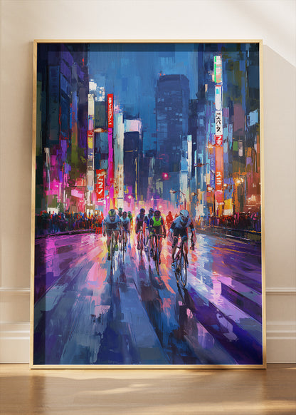 Neon City Night Cycling Art Print & Canvas – Midnight Breakaway