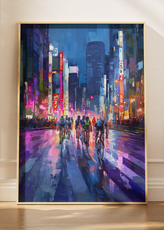 Neon City Night Cycling Art Print & Canvas – Midnight Breakaway