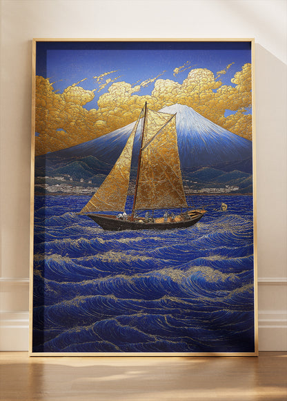 Golden Sails at Fuji – Luxury Ocean Canvas & Poster Print – AI PRINT LAB
