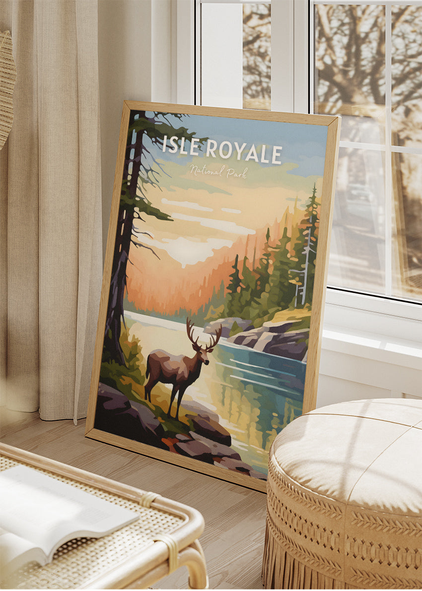 Isle Royale National Park Poster & Canvas Print – Moose by Lake Wilderness Landscape Wall Art