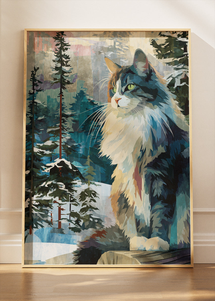 Snow Forest Cat Canvas Print & Poster – Winter Nature Feline Wall Art – AI PRINT LAB