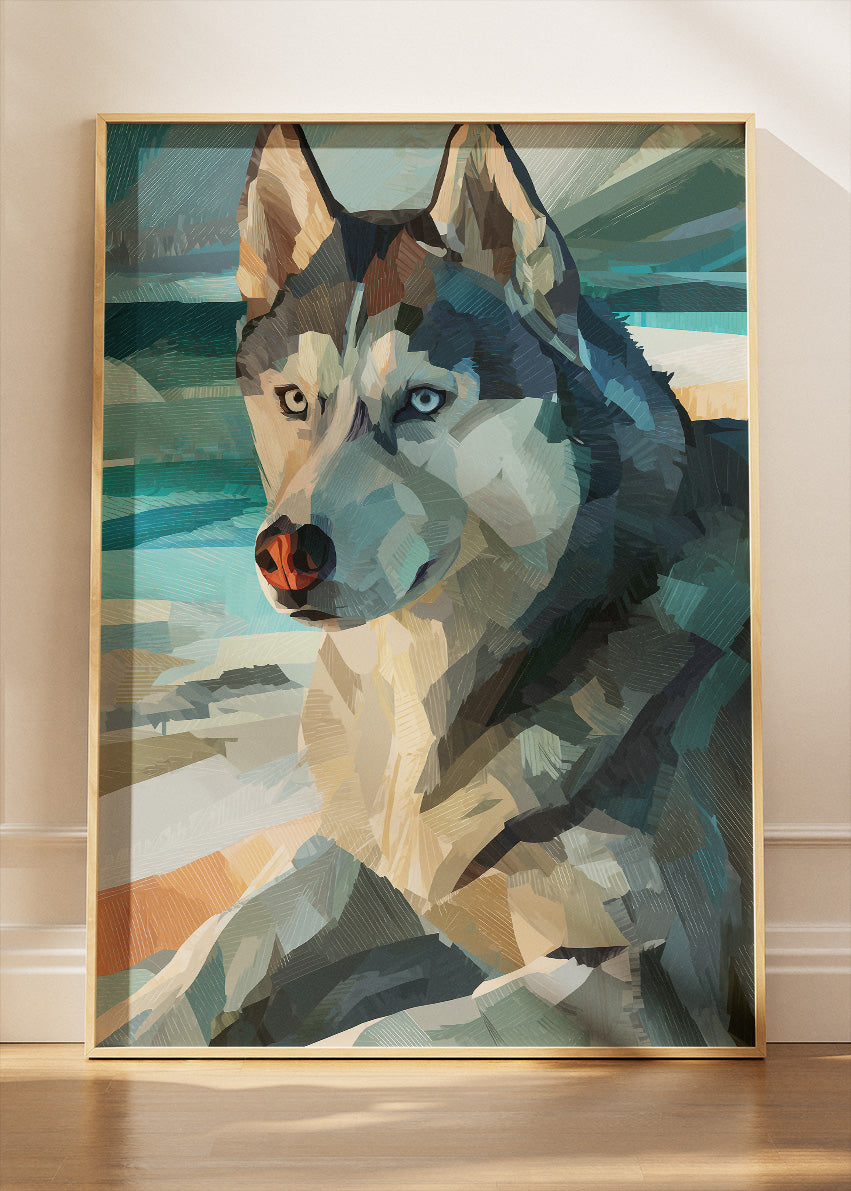 Geometric Husky Canvas Print & Poster – Modern Arctic Dog Wall Art – AI PRINT LAB