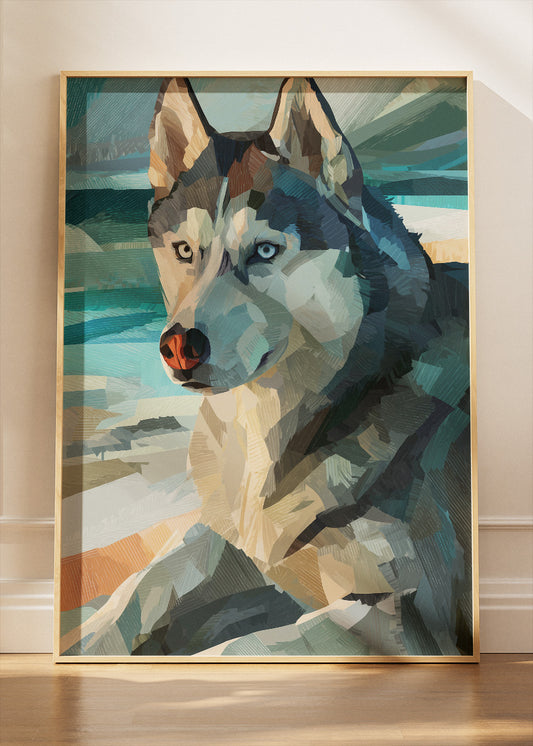 Geometric Husky Canvas Print & Poster – Modern Arctic Dog Wall Art – AI PRINT LAB