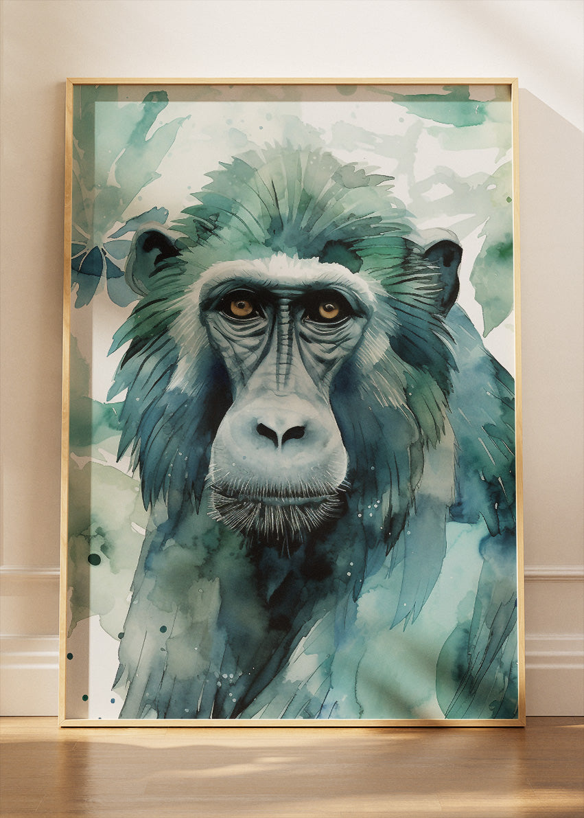 Watercolor Monkey Canvas Print & Poster – Minimal Jungle Animal Wall Art – AI PRINT LAB